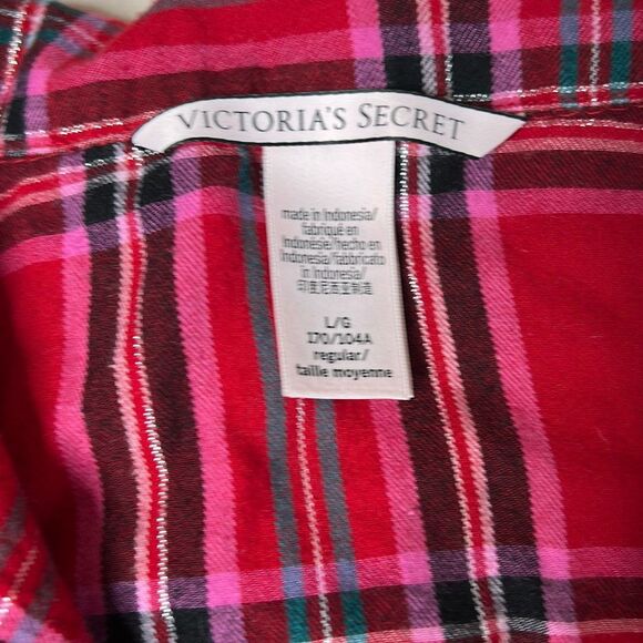 Victoria’s Secret Flannel Pajama Set Red Plaid Shimmery Large - Picture 4 of 6